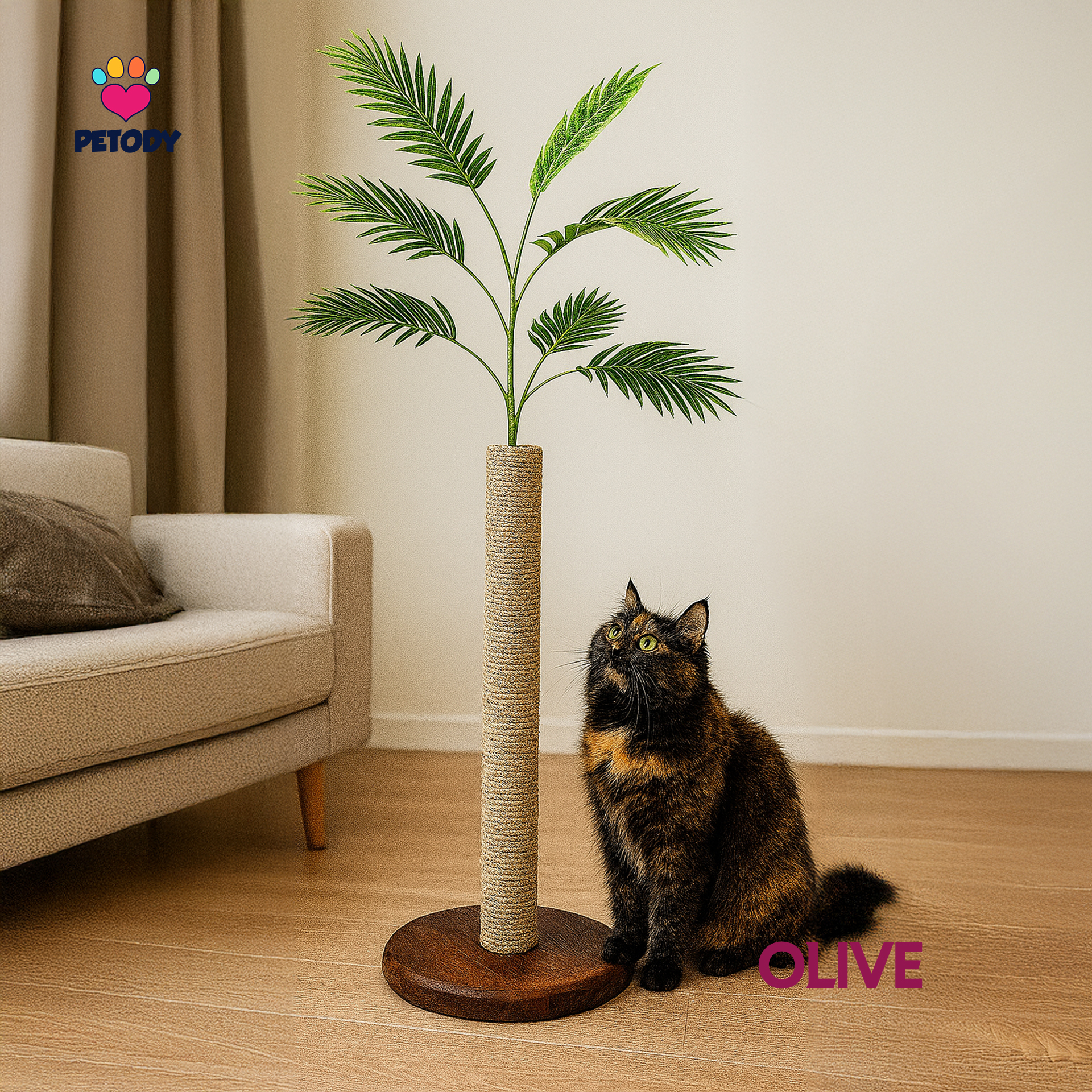 Olive - Petody Doğal Ahşap Kedi Tırmalama Ağacı