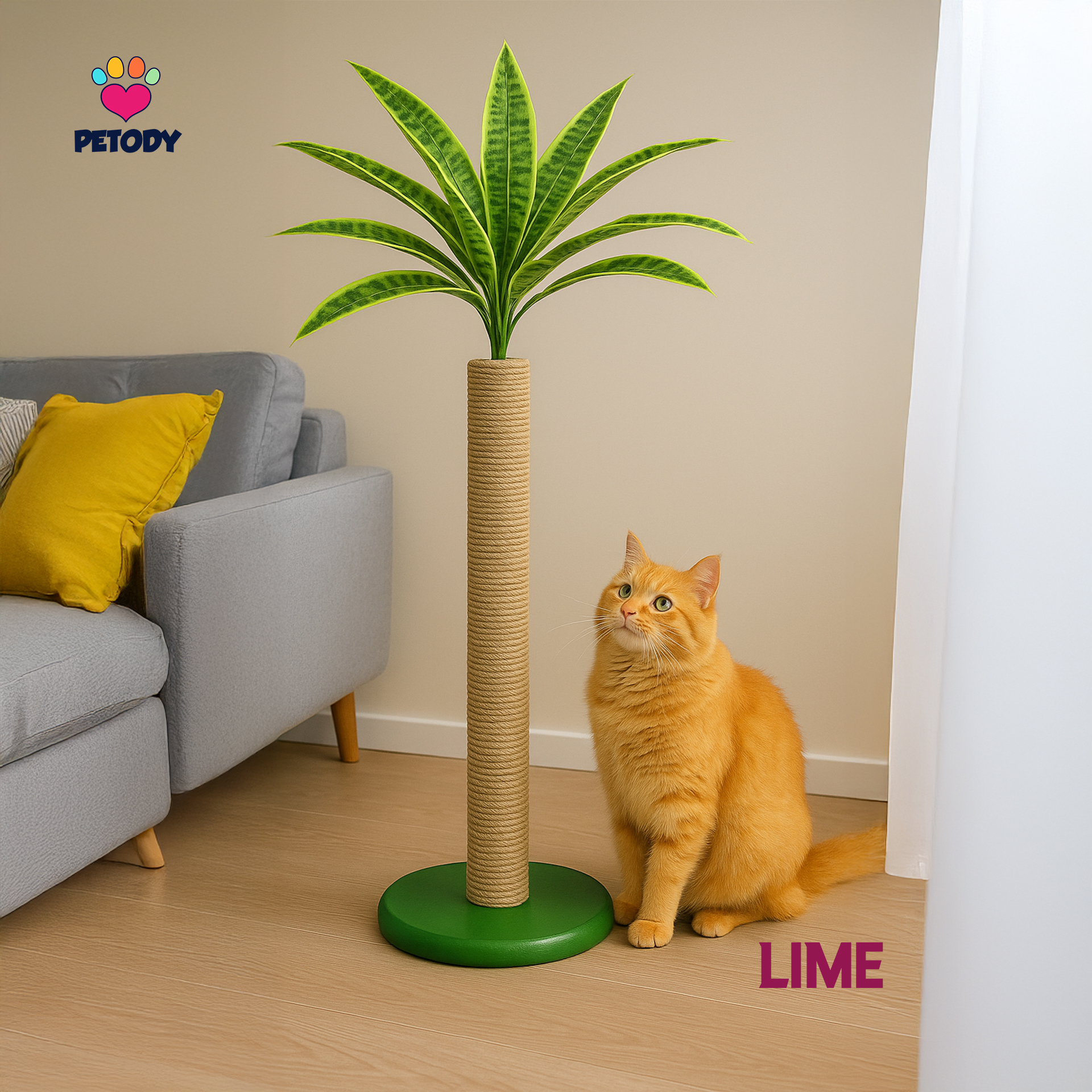 Lime - Petody Doğal Ahşap Kedi Tırmalama Ağacı